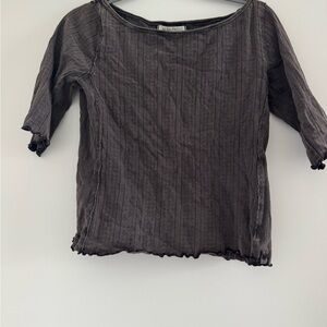 Free People Charcoal Ribbed Boatneck Short Sleeve Top